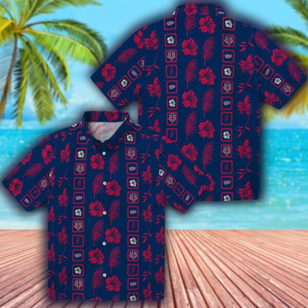 Minnesota Twins Floral Navy Hawaiian Shirt Framed Design 3
