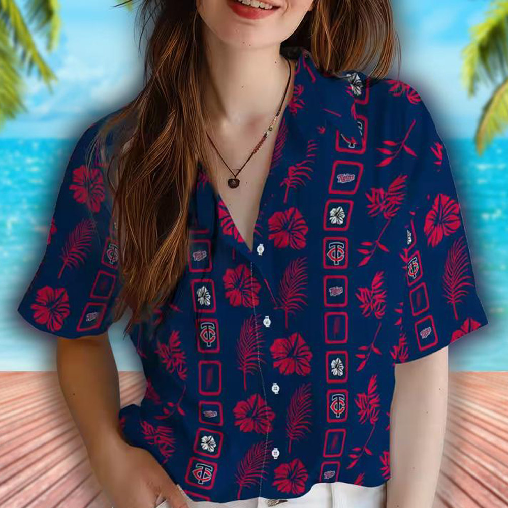 Minnesota Twins Floral Navy Hawaiian Shirt Framed Design Minnesota Twins Floral Navy Hawaiian Shirt Framed Design