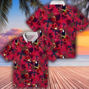 Minnesota Twins Floral Toucan Hawaiian Shirt Navy Red Design 3