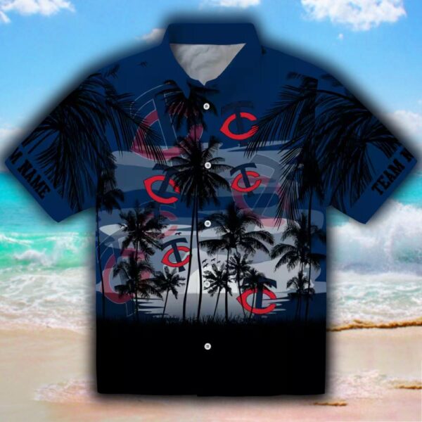 Minnesota Twins Hawaiian Shirt Navy Black Sunset Scene Design 1