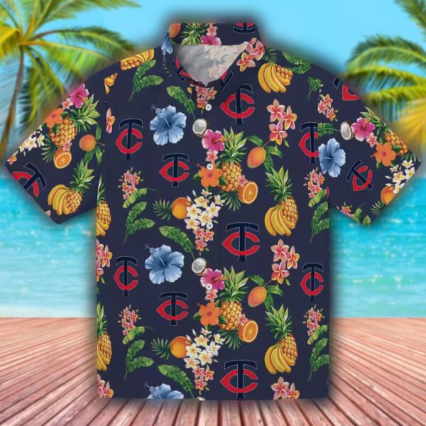 Minnesota Twins Hawaiian Shirt Navy Blue Hibiscus Fruit Design 1