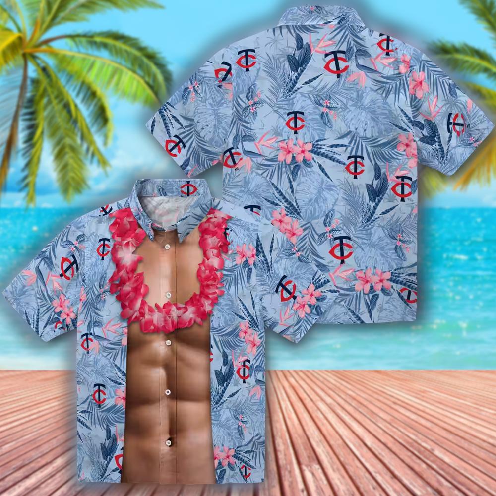 Minnesota Twins Navy Hawaiian Shirt with Chest Illusion Design Minnesota Twins Navy Hawaiian Shirt with Chest Illusion Design