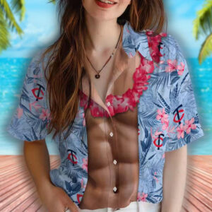 Minnesota Twins Navy Hawaiian Shirt with Chest Illusion Design 4