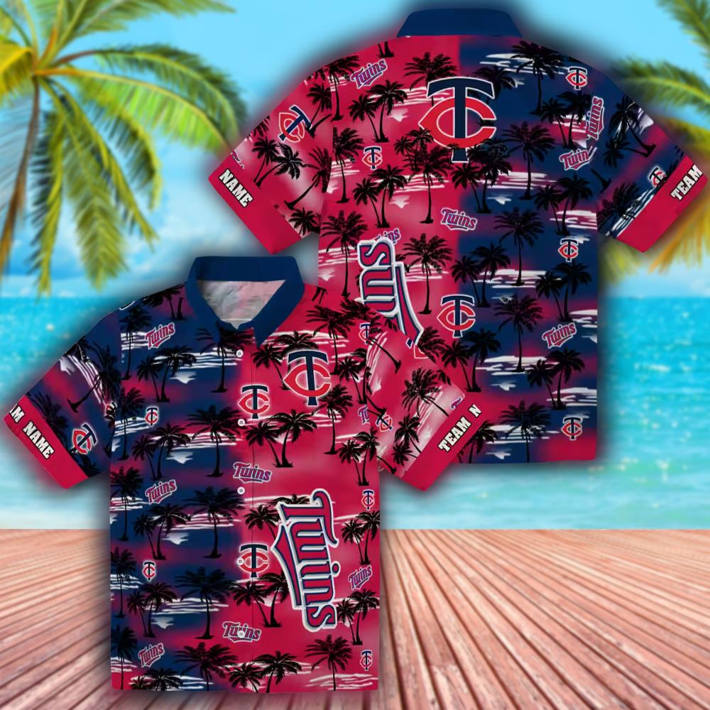 Minnesota Twins Palm Silhouette Navy Hawaiian Shirt Custom Design Minnesota Twins Palm Silhouette Navy Hawaiian Shirt Custom Design