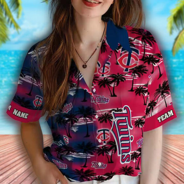 Minnesota Twins Palm Silhouette Navy Hawaiian Shirt Custom Design 4