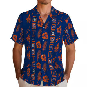 Mets Blue Hawaiian Shirt Floral Design Framed NY Team Apparel 2