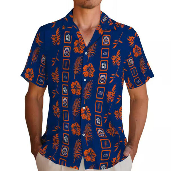 Mets Blue Hawaiian Shirt Floral Design Framed NY Team Apparel 2