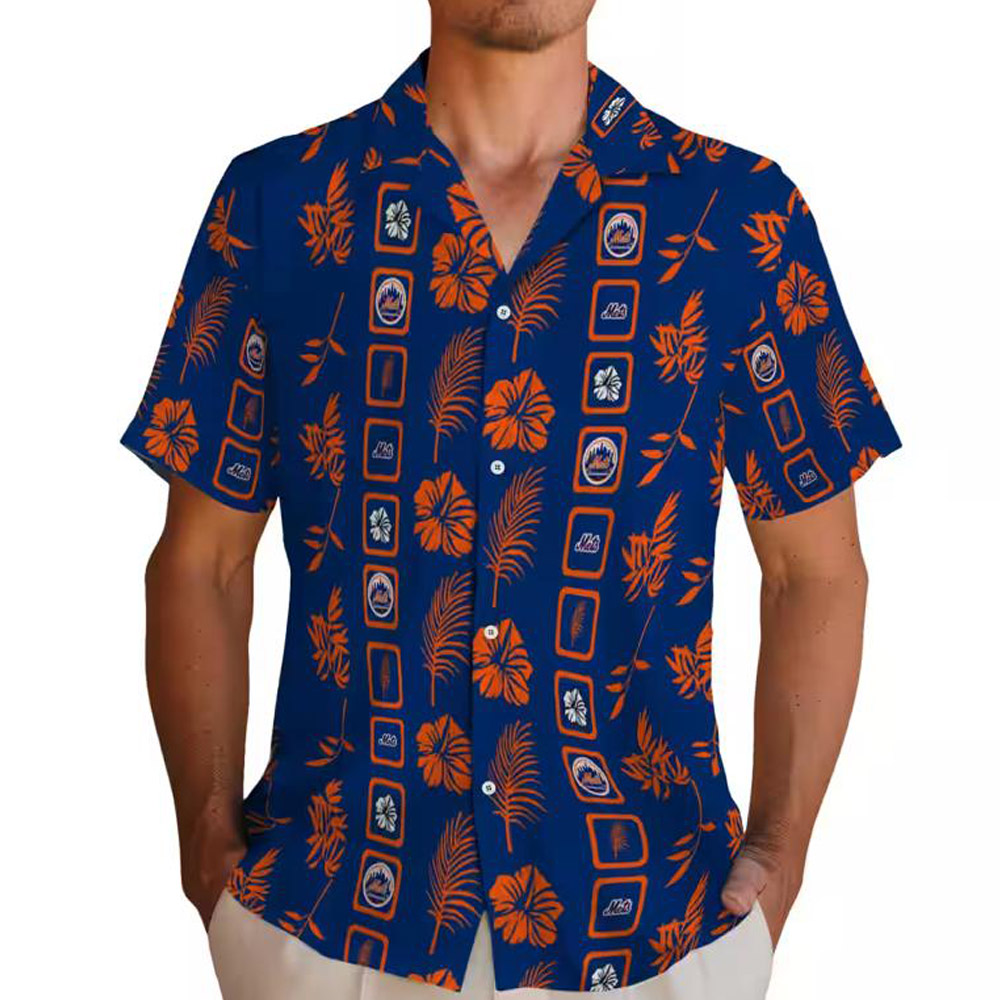 Mets Blue Hawaiian Shirt Floral Design Framed NY Team Apparel Mets Blue Hawaiian Shirt Floral Design Framed NY Team Apparel
