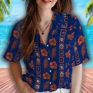 Mets Blue Hawaiian Shirt Floral Design Framed NY Team Apparel 4
