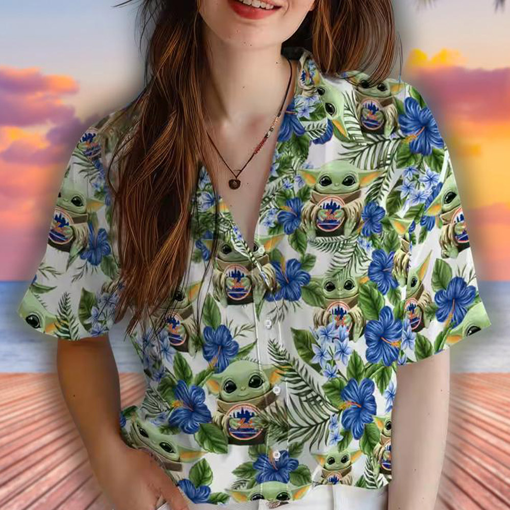 New York Mets Yoda Green Hawaiian Shirt Tropical Design New York Mets Yoda Green Hawaiian Shirt Tropical Design