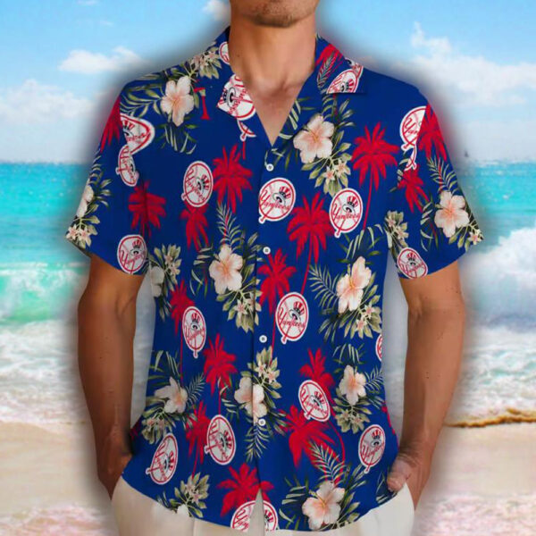 New York Yankees Hawaiian Shirt Navy Palm Tree Design 2