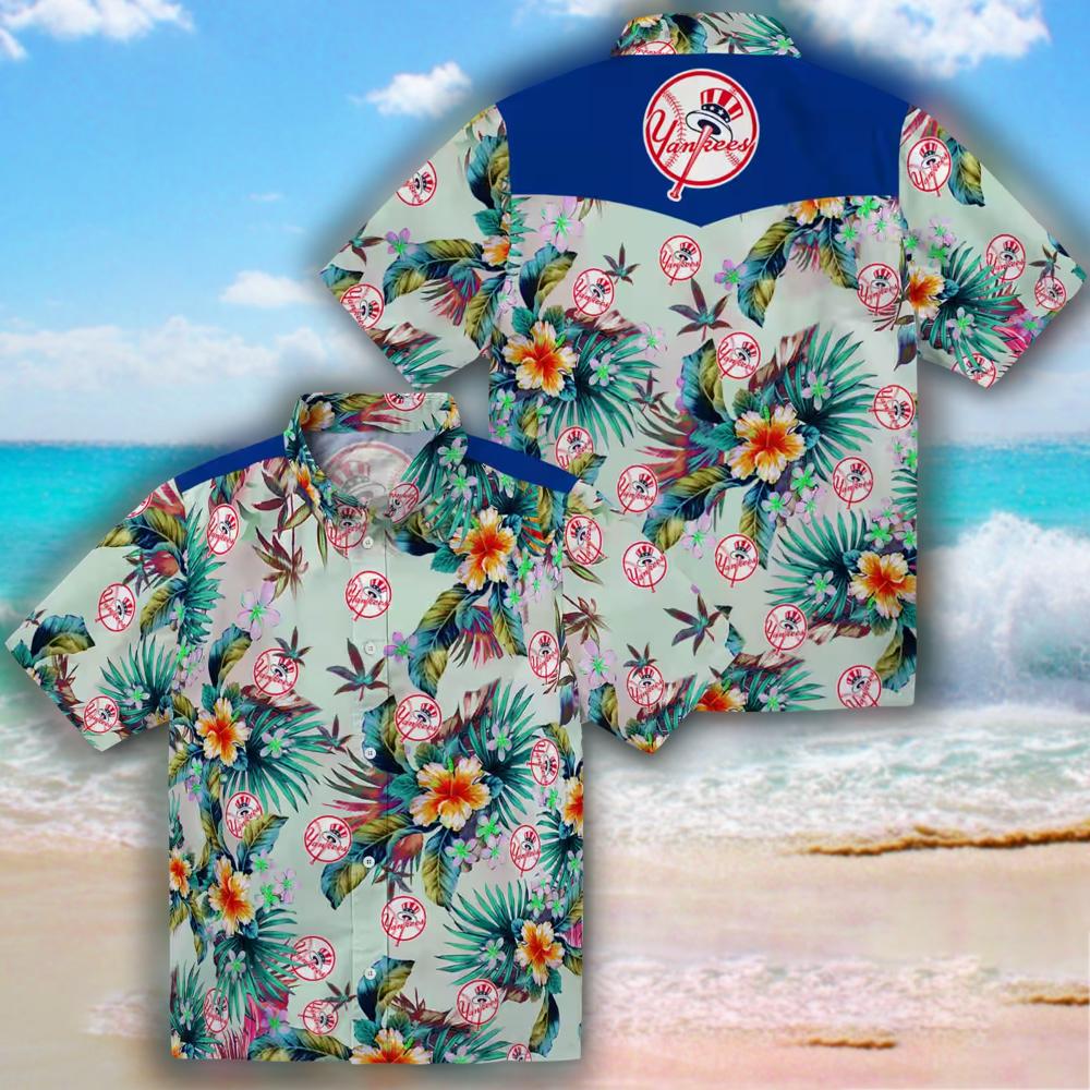 New York Yankees Hawaiian Shirt Tropical Foliage Green Design New York Yankees Hawaiian Shirt Tropical Foliage Green Design
