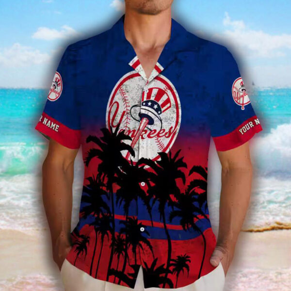 New York Yankees Navy Black Sunset Hawaiian Shirt Custom Design 2