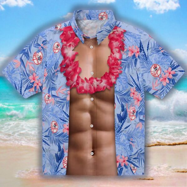 New York Yankees Navy Hawaiian Shirt with Chest Illusion Design 1