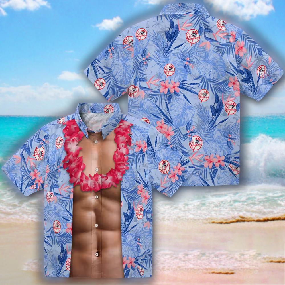 New York Yankees Navy Hawaiian Shirt with Chest Illusion Design New York Yankees Navy Hawaiian Shirt with Chest Illusion Design