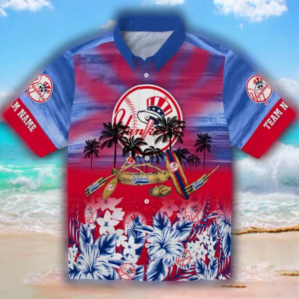 New York Yankees Tropical Hawaiian Shirt Canoe Navy Custom Design 1