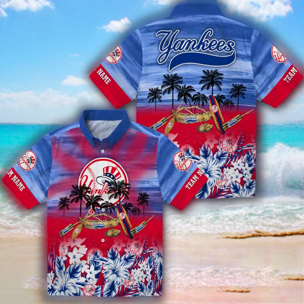 New York Yankees Tropical Hawaiian Shirt Canoe Navy Custom Design New York Yankees Tropical Hawaiian Shirt Canoe Navy Custom Design