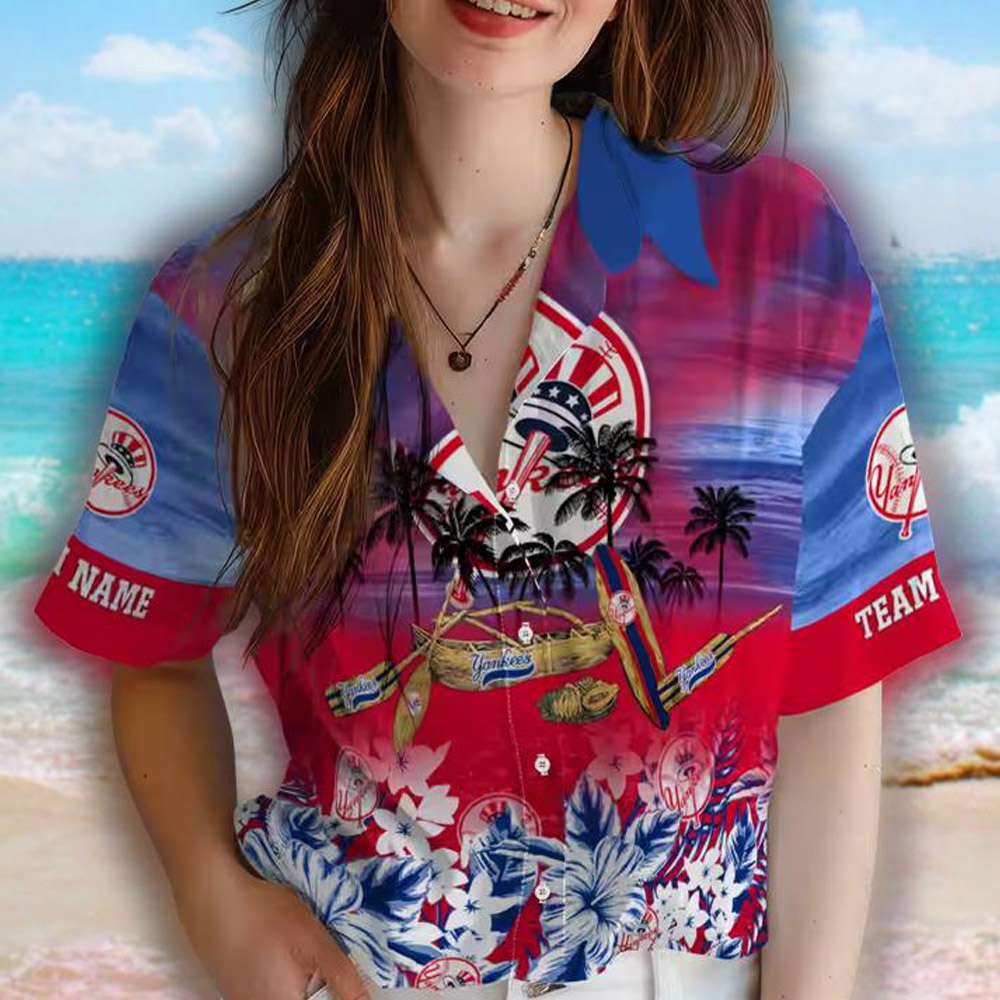 New York Yankees Tropical Hawaiian Shirt Canoe Navy Custom Design New York Yankees Tropical Hawaiian Shirt Canoe Navy Custom Design