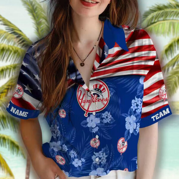 New York Yankees US Flag Navy Hawaiian Shirt Custom Design 4