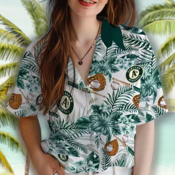 Oakland Athletics Floral Hawaiian Shirt Green White Baseball Design Personalized 4