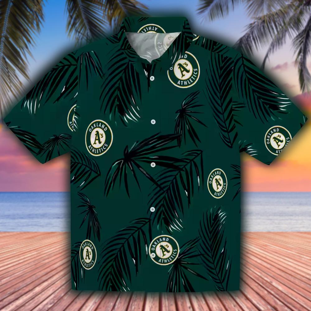 Oakland Athletics Green Hawaiian Shirt Palm Leaf Design Oakland Athletics Green Hawaiian Shirt Palm Leaf Design