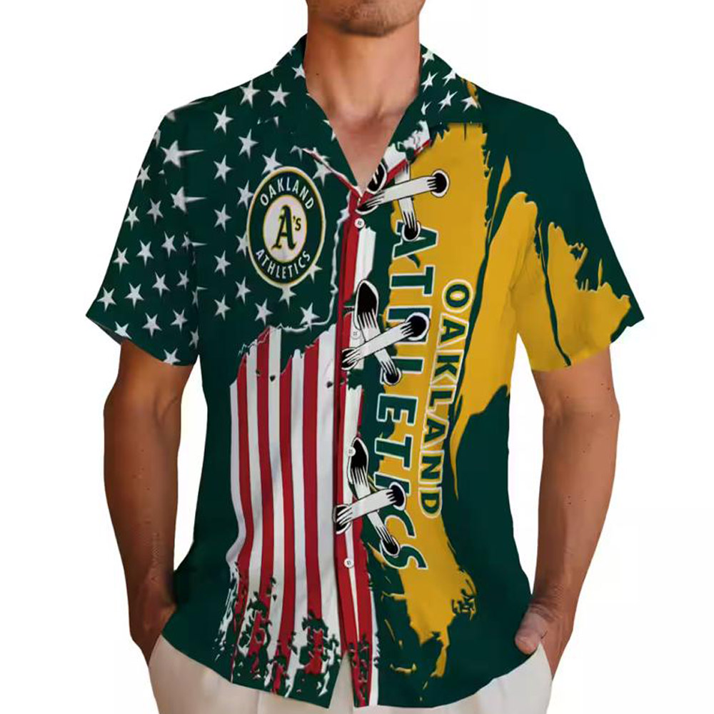 Oakland Athletics Green Hawaiian Shirt with Stitched Flag Design Oakland Athletics Green Hawaiian Shirt with Stitched Flag Design