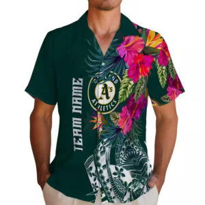 Oakland Athletics Hawaiian Shirt Floral Polynesian Green Design 2