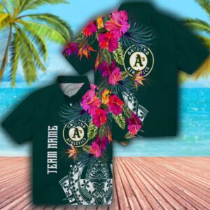 Oakland Athletics Hawaiian Shirt Floral Polynesian Green Design 3