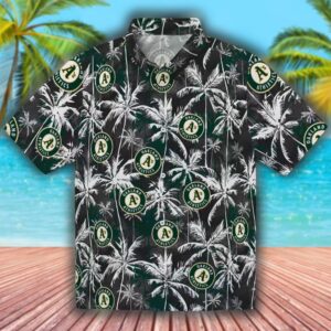 Oakland Athletics Hawaiian Shirt Green Black Palm Pattern Design 1