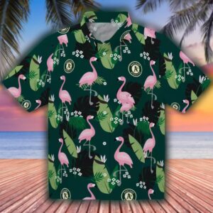 Oakland Athletics Hawaiian Shirt Green Flamingo Leaf Design 1