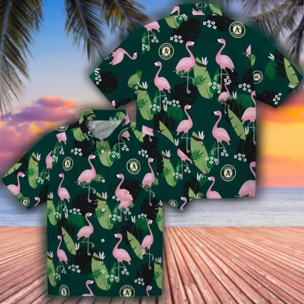 Oakland Athletics Hawaiian Shirt Green Flamingo Leaf Design 3