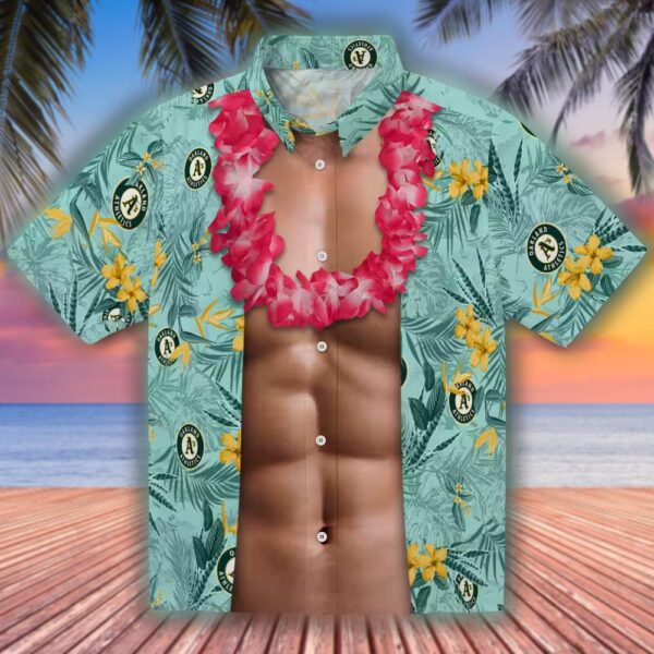 Oakland Athletics Hawaiian Shirt Green Illusion Chest Design 1