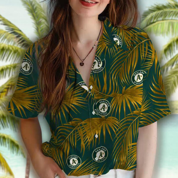 Oakland Athletics Hawaiian Shirt Green Leafy Palms Design 4
