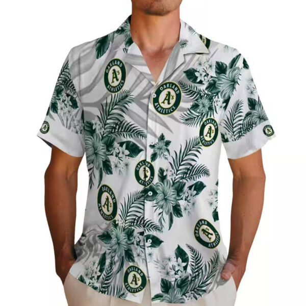 Oakland Athletics Hawaiian Shirt Green White Hibiscus Palm 2