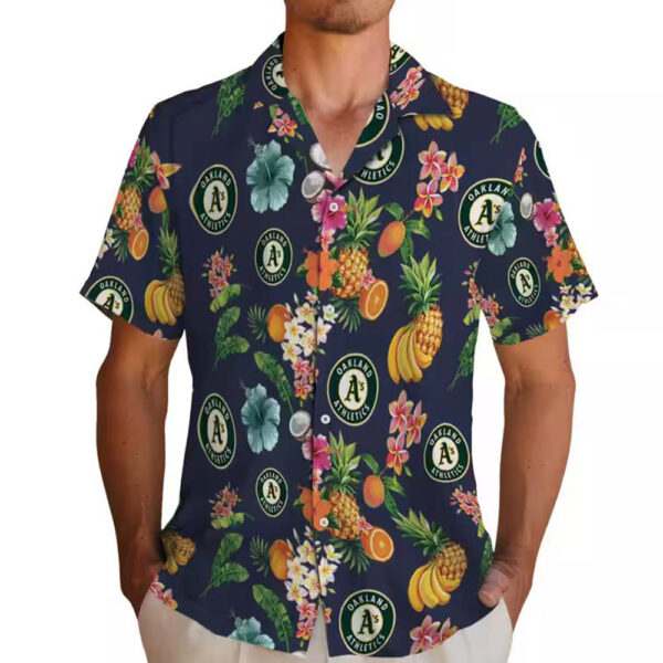 Oakland Athletics Hawaiian Shirt Navy Blue Hibiscus Fruit Design 2