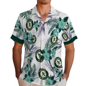 Oakland Athletics Hibiscus Hawaiian Shirt Green White Patriotic Design 2