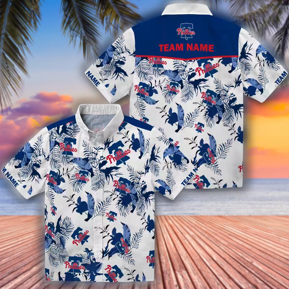 Philadelphia Phillies Blue White Hawaiian Shirt Botanical Theme Philadelphia Phillies Blue White Hawaiian Shirt Botanical Theme