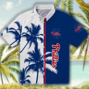 Philadelphia Phillies Hawaiian Shirt Blue White Palm Trees Design 1