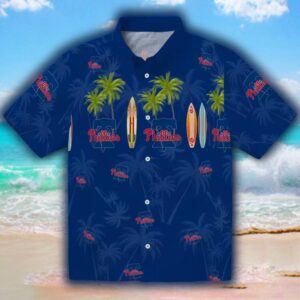 Philadelphia Phillies Hawaiian Shirt Surfboard Palm Blue Design 1