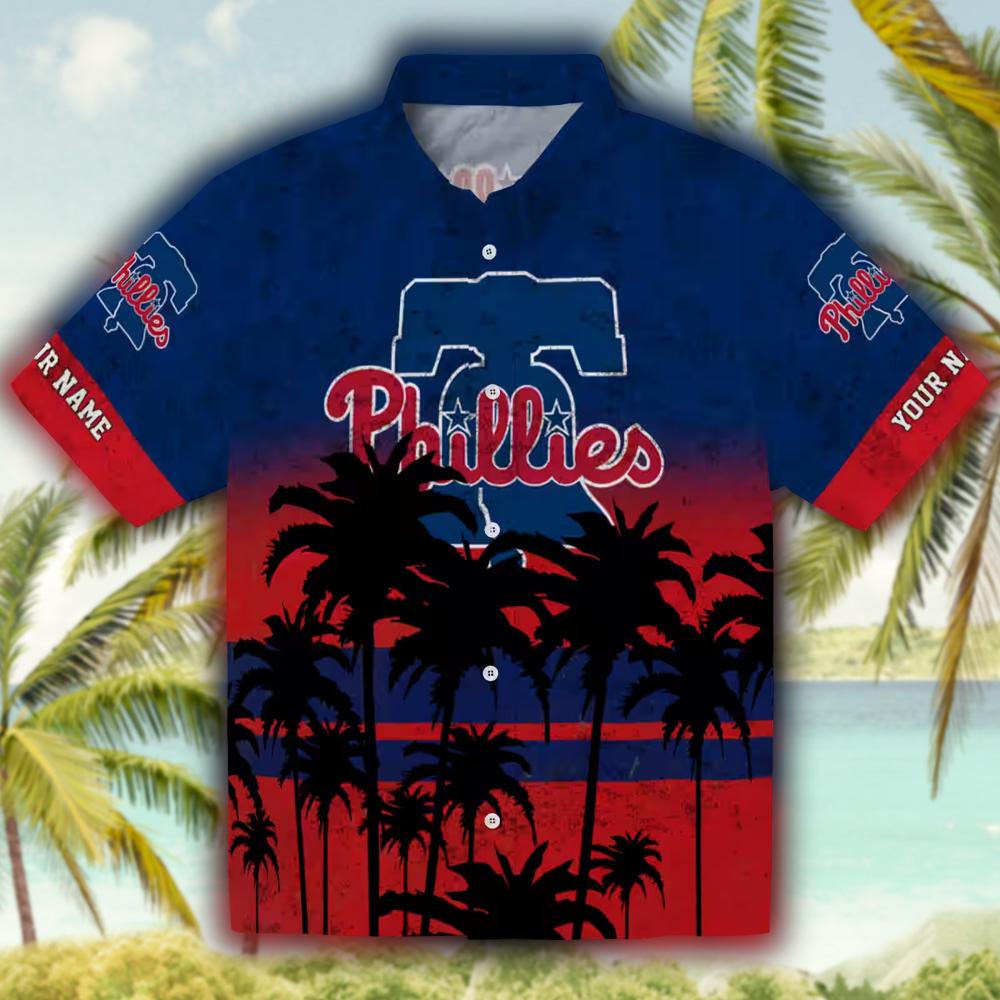 Philadelphia Phillies Sunset Hawaiian Shirt Blue Black Custom Design Philadelphia Phillies Sunset Hawaiian Shirt Blue Black Custom Design