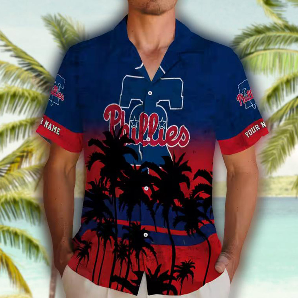 Philadelphia Phillies Sunset Hawaiian Shirt Blue Black Custom Design Philadelphia Phillies Sunset Hawaiian Shirt Blue Black Custom Design