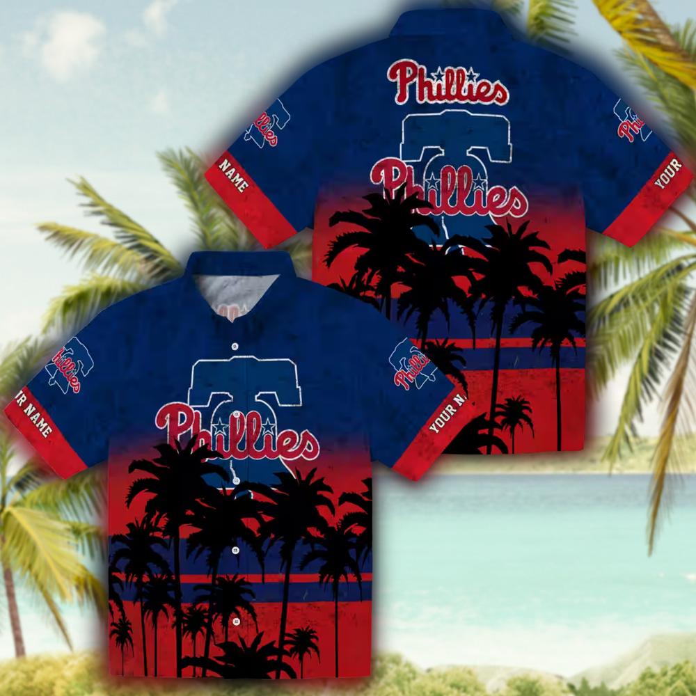 Philadelphia Phillies Sunset Hawaiian Shirt Blue Black Custom Design Philadelphia Phillies Sunset Hawaiian Shirt Blue Black Custom Design