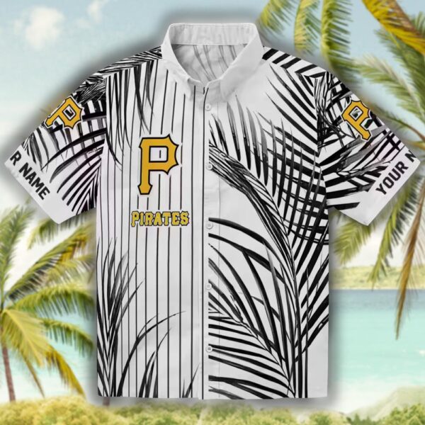Pittsburgh Pirates Black White Stripes Hawaiian Shirt 1