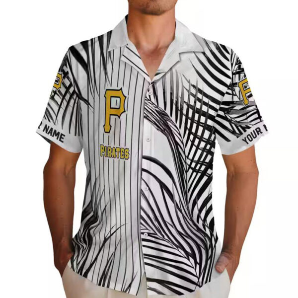 Pittsburgh Pirates Black White Stripes Hawaiian Shirt 2