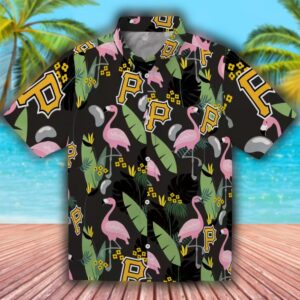 Pittsburgh Pirates Black Flamingo Leaves Hawaiian Shirt 1