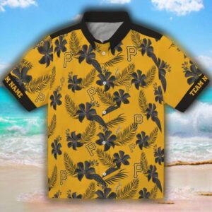 Pittsburgh Pirates Gold Hawaiian Shirt Personalized Botanical Print 1