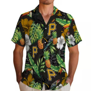 Pittsburgh Pirates Hawaiian Shirt Toucan Hibiscus Pineapple Black Green 2