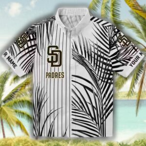 San Diego Padres Brown Black White Palm Hawaiian Shirt 1