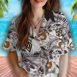 San Diego Padres Floral Baseball Hawaiian Shirt Brown White Customized 4