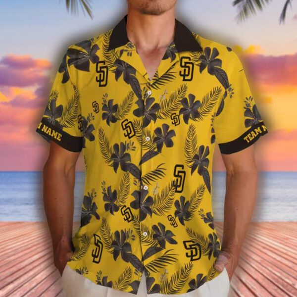 San Diego Padres Gold Hawaiian Shirt Botanical Print Custom Design 2